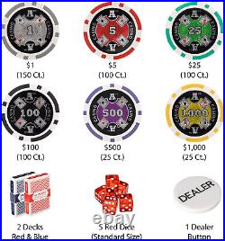 500pcs PRO Las Vegas Poker Club Set 14g Clay Composite Chips with Aluminum Case