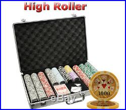 650pcs 14 G HIGH ROLLER CASINO CLAY POKER CHIPS SET WITH ALUMINUM CASE