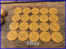 70 Antique Engraved Clay 25 Poker Chips Yellow