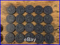 84 Antique Engraved Clay No Monkeying Poker Chips Blue