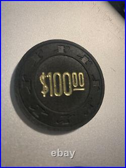 99x (1 Shy ofrack)Paulson Top Hat & Cane Clay Poker Chips AMC $100 Black Vintage