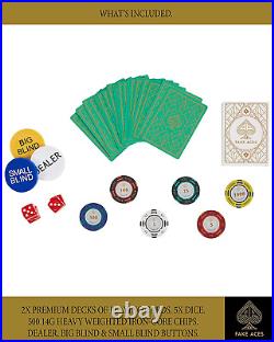 ACES-500 Piece 14 Gram Clay Composite Poker Chip Set with Case. Premium Playing