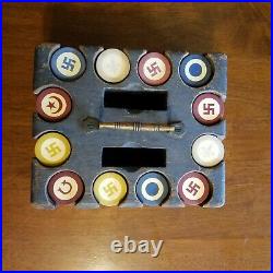 ANTIQUE CLAY POKER CHIPS GOOD LUCK (not swastika), FLEUR DE LIS, AND OTHERS