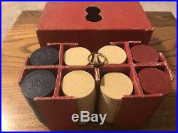 Antique 190 Clay Poker Chips Dragons with Wings Gambling Original Box