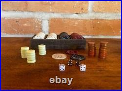 Antique 1920/s Clay Poker Chips Owl onCresent Moon & Other Vintage Game Pieces