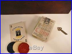 Antique 1920s Clay Poker Chip Set in Case Tax Stamp Card Deck US Playing Card Co