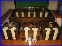 Antique Card Gambler Poker Player Chest 570 Clay Chips & Six Storage Racks