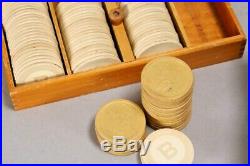 Antique Clay Moon & Cross Clay Poker Chips & Caddy, Ca. 1900 W Bicycle Extras