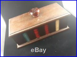 Antique Clay Plain Poker Chips Red Blue Yellow Green Bakelite Handle Wooden Case