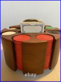 Antique Clay Poker Chip set with Cards & Caddy