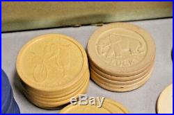 Antique H Clay Poker Chips Caddy Set Circa Early 1900s W Rare extras