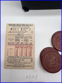 Antique Native American Indian & Cupid On Bike 1910 Clay Poker Chips And Caddy