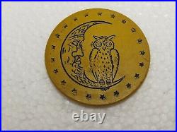 Antique Owl & Crescent Moon Clay Engraved Poker Chip Set & Wooden Carrying Case