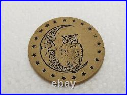 Antique Owl & Crescent Moon Clay Engraved Poker Chip Set & Wooden Carrying Case