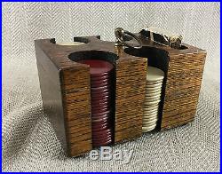 Antique Poker Chip Set Caddy Gambling Old Clay Tokens Gaming Caddy