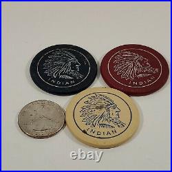 Antique Poker Chips Old Clay Indian Native American head dress Lot of 86 box vtg
