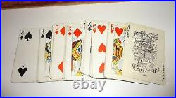 Antique Poker Set Box Velvet Enamel with Owl Clay Chips & 2 Complete Decks Cards