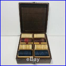 Antique Vintage Clay Chip Wood Hard Box Case Poker Gambling Box Gaming Set