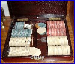 Antique Vintage Clay Poker Chips With Beautiful Mahogany/walnut Case