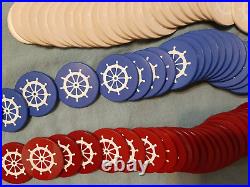 Antique clay ships wheel poker set Red White and Blue