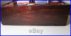 Antique handmade wood clay chip gambling poker chips card box set caddy