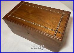Antique handmade wooden marquetry wood clay poker caddy gambling set chips