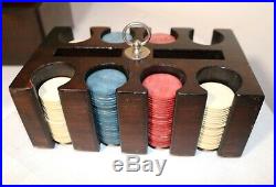 Antique vintage clay chip wood hard box case poker gambling box gaming set