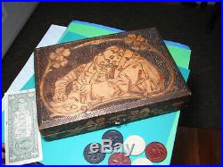 Antique vintage clay chips wooden box poker gambling card box gaming LUCKY BOX
