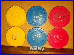 Approx 300 Antique Vintage Inlaid Clay Poker Chips Yuba City Card Club 1900's