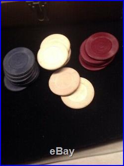 Atique Clay Poker Chips And Playing Cards Set Box Two Level V Good