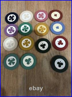 Aw Vintage 18 Clay Poker Chips Inlaid Clover Leaf Shamrock Club Green Red White
