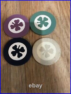 Aw Vintage 18 Clay Poker Chips Inlaid Clover Leaf Shamrock Club Green Red White