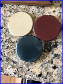 Bakelite Wood Clay Poker Chips Beautiful Box Withlid 311 White, Red, Blue 2 Sizes