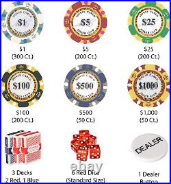 Brybelly 1,000 Ct Monte Carlo Poker Set 14G Clay Composite Chips with Aluminum