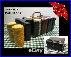 CLAY POKER CHIP SET IN WOODEN LOCKING BOX WithBRASS HARDWARE & KEY