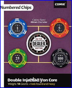 Clay Poker Chips, 400Pcs 14 Gram Chip Set with Deluxe Travel Case, Numbered Chips