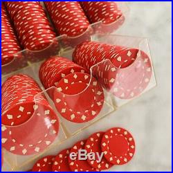 Clay Poker Chips Vintage Red 200 in Acrylic Cases Hearts Spades Diamonds Clubs
