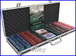 Designer Poker Case with 500 Clay Poker Chips Bullets Plastic Poker Cards Set US