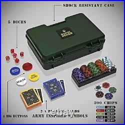 Exclusive Poker Set 300 pcs, 14 Gram Clay Poker Chips for Texas Army Green