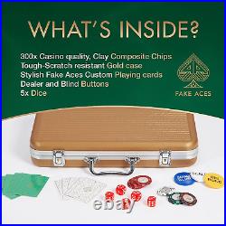 Fake ACES-300 Piece 14 Gram Clay Composite Poker Chip Set with Case. Premium Pla