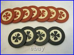 Lot 80 Vintage Four Leaf Clover Clay Poker Chips Card Game Red Black Blue Casino