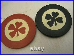 Lot 80 Vintage Four Leaf Clover Clay Poker Chips Card Game Red Black Blue Casino
