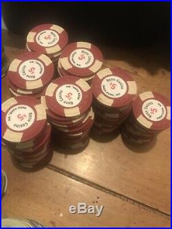 Lot Of 135 Red $5 ASM Clay Poker Chips 3 Stripe Atlantic Standard Molding