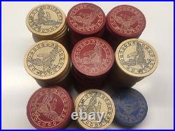 Lot of 150 Antique Clay Poker Chips Eagle & Shield Red White & Blue