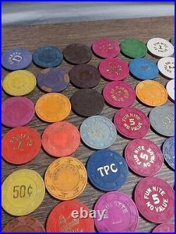 Lot of 160 Paulson Starburst Top Hat and Cane Poker Chips clay chip vintage