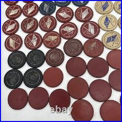 Lot of 180+ Vintage 1900s Clay Flag Feather Poker Chips 45 Stars Antique