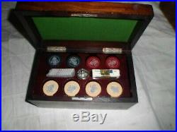 Lot of 195 Old Clay Poker Chips Set Crown & Feather Stamp with Box, Caddy, Cards