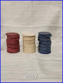 Lot of 281 Antique Vintage 7/8 Inch Clay Poker Chips Smooth Maroon Blue White