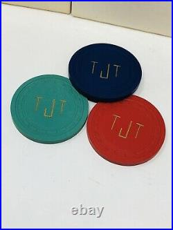 Lot of 300 Langs Clay Poker Chips Red Green Blue Set Antique Rare TT20