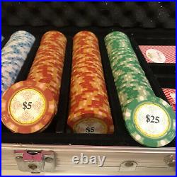 Monte Carlo Clay Official Poker Chip Set, Metal Case, 2 Decks MC Cards & Dlr Chip